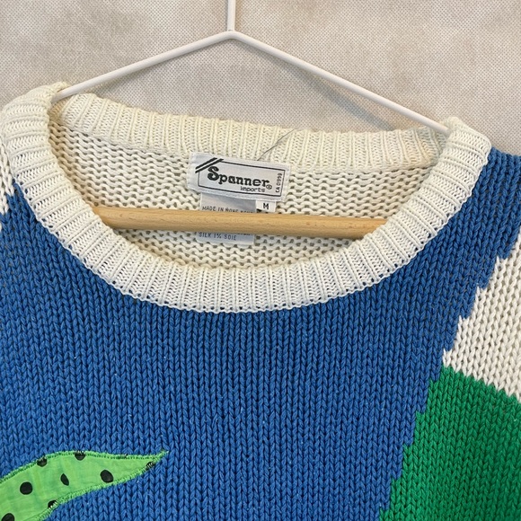 VINTAGE SPANNER | Funky palm tree knit sweater with silk palm tree | Size medium - Picture 8 of 10